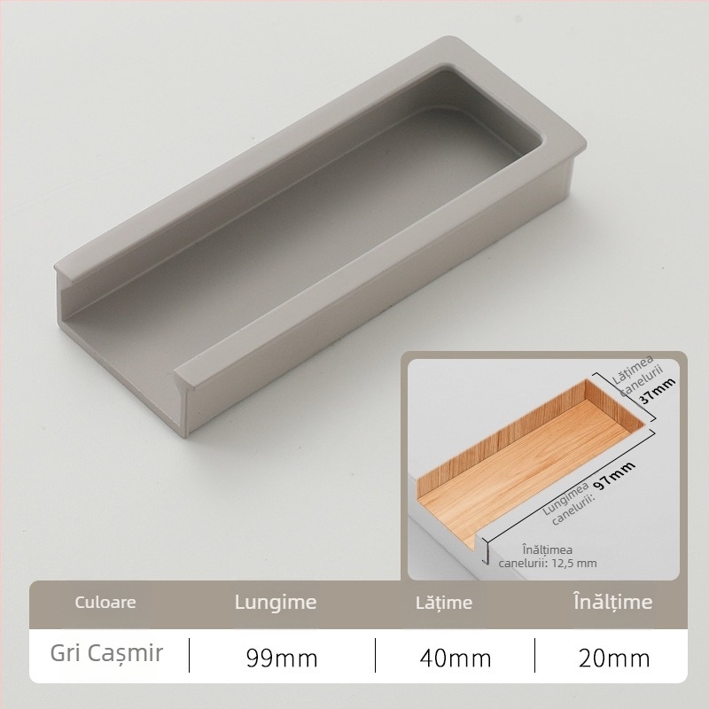 Mâner încasrat în formă de U, pentru uși și sertare ale dulapului, din aliaj de aluminiu, anodizat, stil modern minimalist
