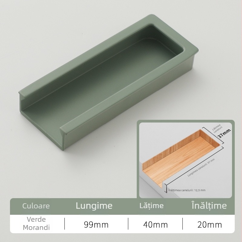 Mâner încasrat în formă de U, pentru uși și sertare ale dulapului, din aliaj de aluminiu, anodizat, stil modern minimalist