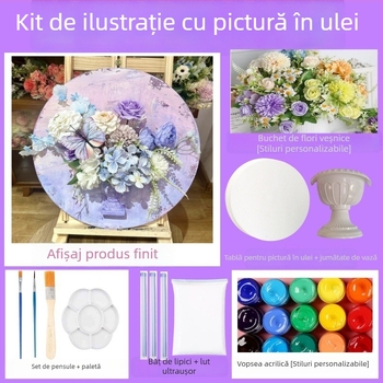 Flori păstrate, vas de perete din ipsos – decor floral vintage pentru pictură în ulei