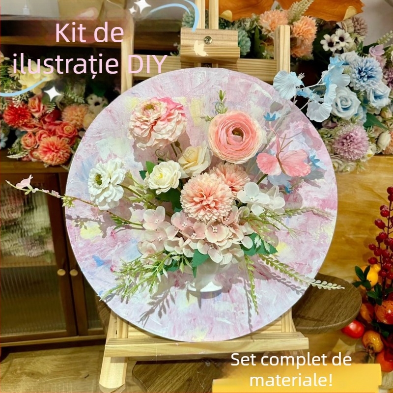 Flori păstrate, vas de perete din ipsos – decor floral vintage pentru pictură în ulei