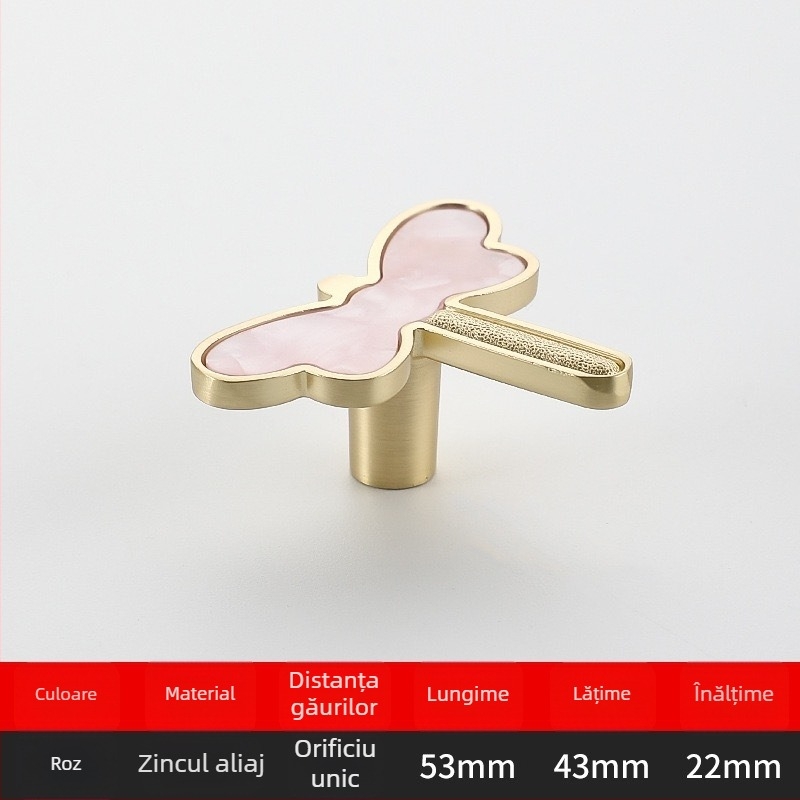 Mâner de dulap cu dragonfly, roz, stil nordic, aliaj de zinc, placare electrogalvanică