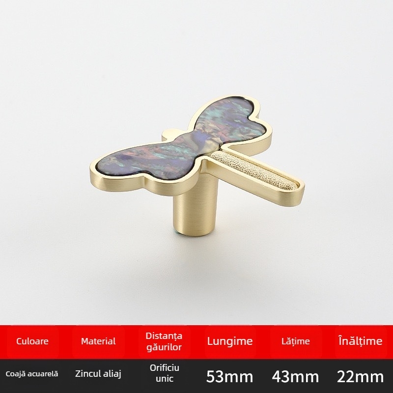 Mâner de dulap cu dragonfly, roz, stil nordic, aliaj de zinc, placare electrogalvanică