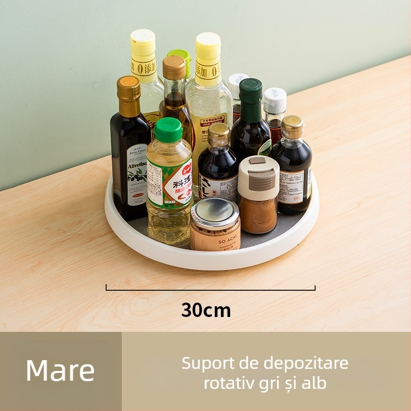 Raft rotativ pentru condimente de bucătărie cu tavă pentru sare, sos de soia și oțet