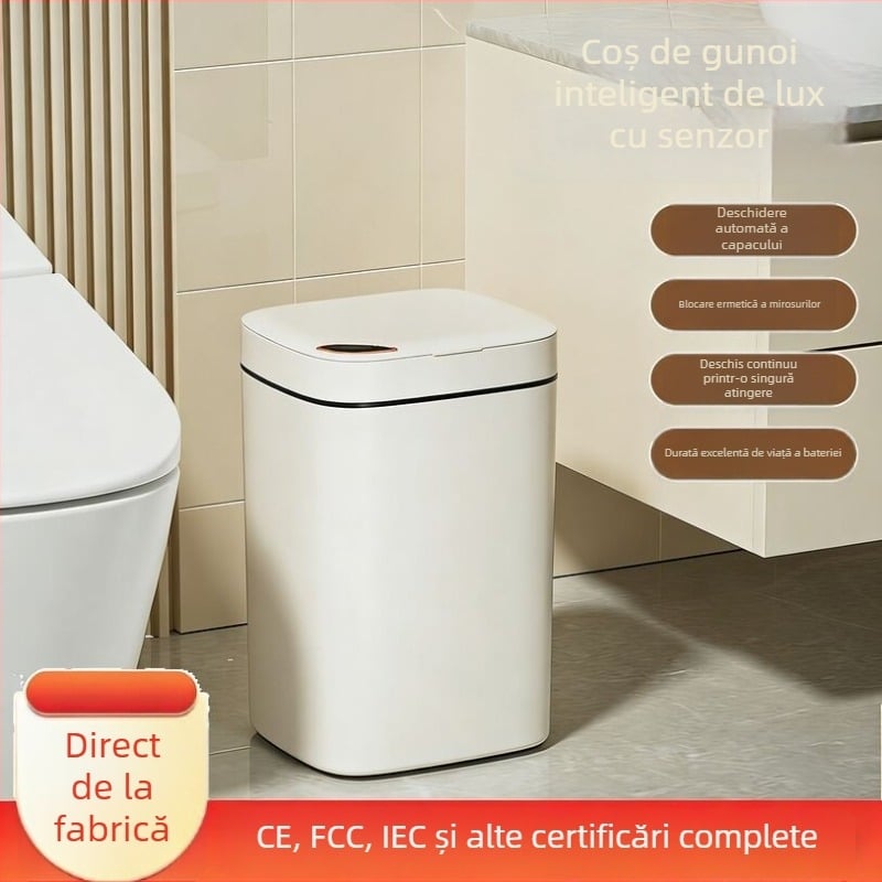 Coș de gunoi inteligent cu senzor și capac, design elegant de înaltă clasă pentru gospodărie și baie, capacitate mare