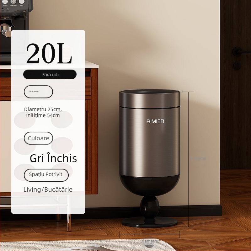 Coș de gunoi înalt, fără capac, cilindric, din oțel inoxidabil, 12 L sau mai mult, pentru uz casnic