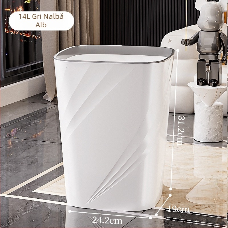 Coș de gunoi din plastic, pătrat, 12 L, mare capacitate, fără capac, pentru sufragerie, baie, bucătărie, dormitor și birou