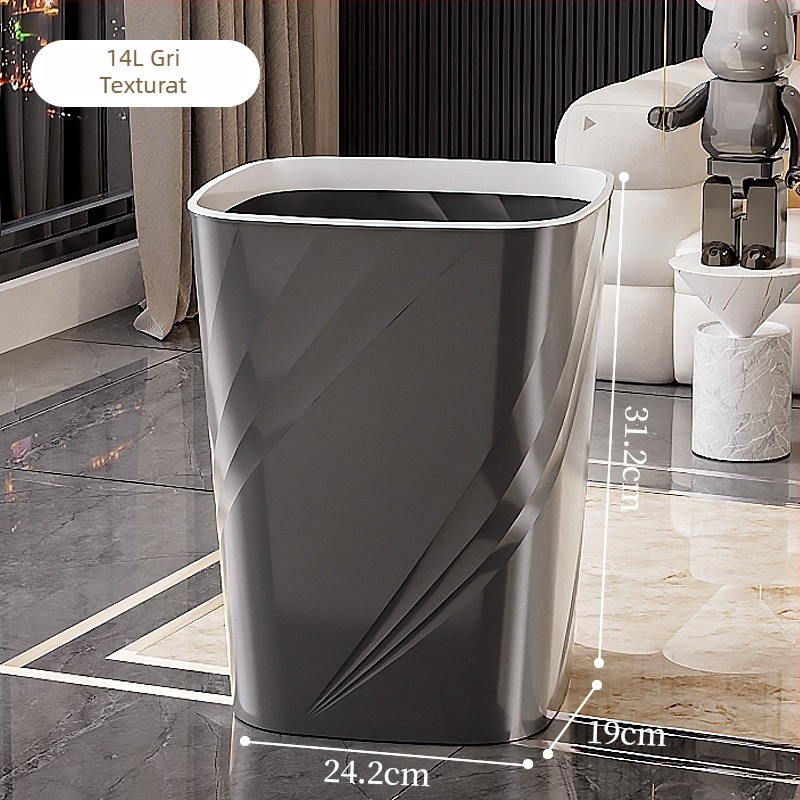 Coș de gunoi din plastic, pătrat, 12 L, mare capacitate, fără capac, pentru sufragerie, baie, bucătărie, dormitor și birou