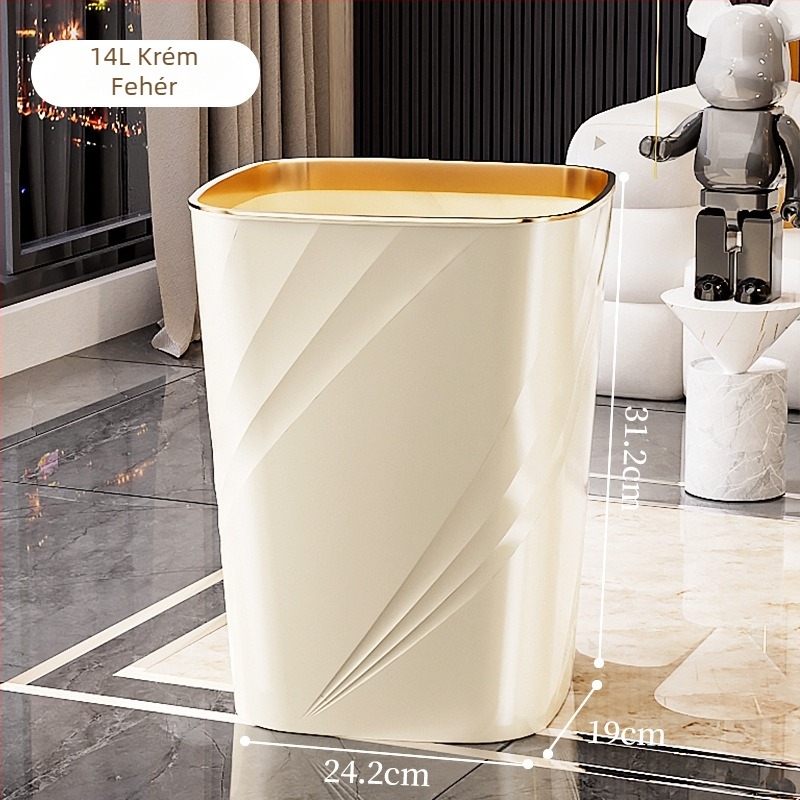 Coș de gunoi din plastic, pătrat, 12 L, mare capacitate, fără capac, pentru sufragerie, baie, bucătărie, dormitor și birou