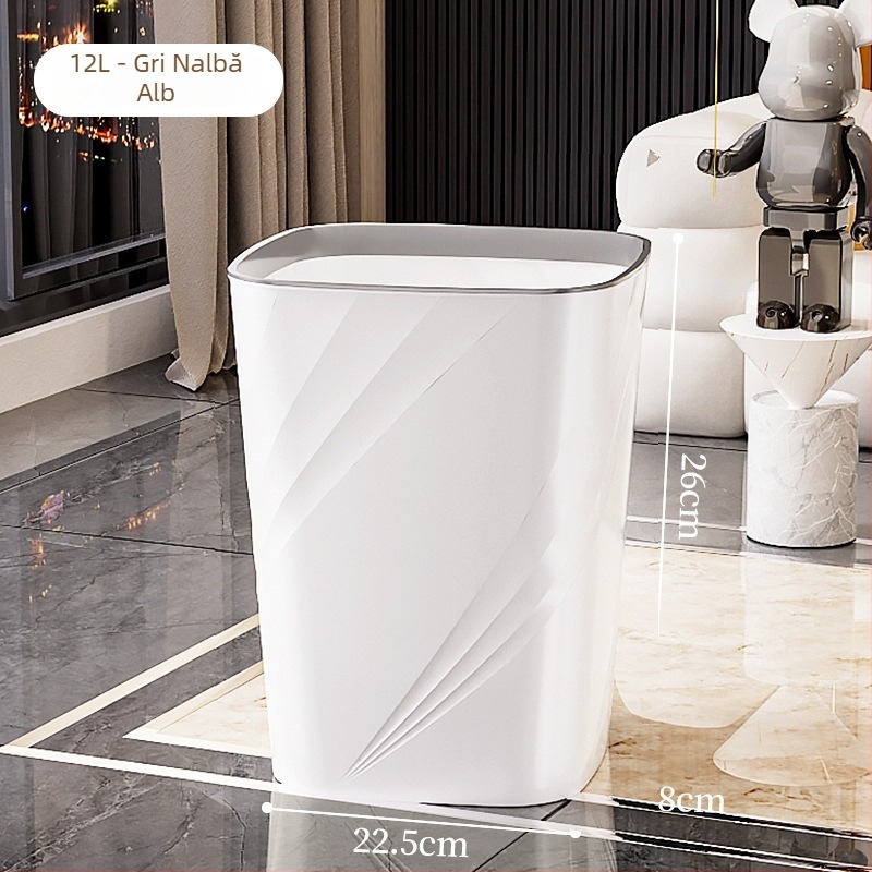 Coș de gunoi din plastic, pătrat, 12 L, mare capacitate, fără capac, pentru sufragerie, baie, bucătărie, dormitor și birou