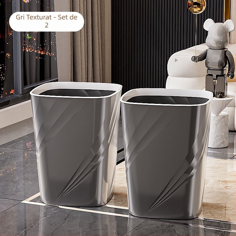 Coș de gunoi din plastic, pătrat, 12 L, mare capacitate, fără capac, pentru sufragerie, baie, bucătărie, dormitor și birou