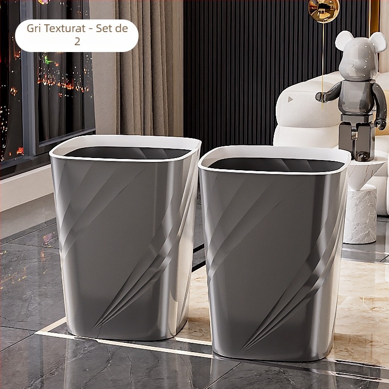 Coș de gunoi din plastic, pătrat, 12 L, mare capacitate, fără capac, pentru sufragerie, baie, bucătărie, dormitor și birou
