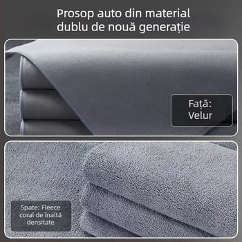 Prosop dublu față pentru curățarea mașinii, din fleece coral, gros, absorbant, mare, fără scame și fără urme
