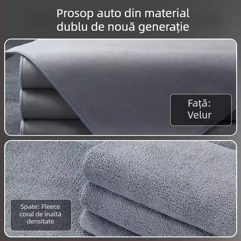 Prosop dublu față pentru curățarea mașinii, din fleece coral, gros, absorbant, mare, fără scame și fără urme