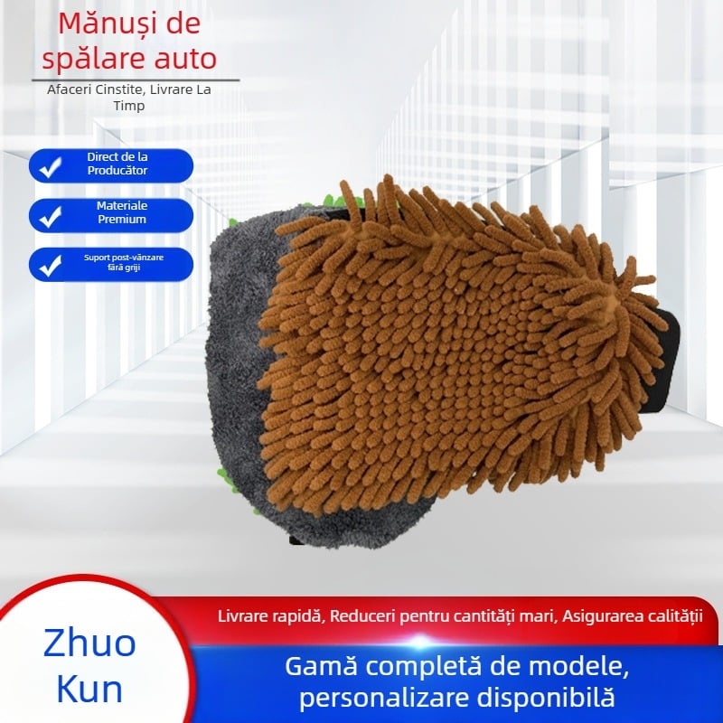 Mănuși pentru spălat mașina din chenille coral plush, lavete groase cu două fețe pentru curățare cu spumă, pentru uz casnic și întreținere auto
