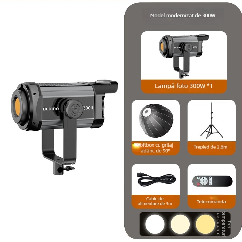 Set de iluminat LED pentru studio, 300W, cu telecomandă, trei temperaturi de culoare pentru streaming live