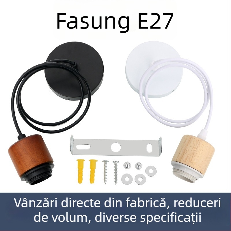 Suport bec E27 pentru veioză vintage din lemn, suspensie cu cablu reglabil, accesorii DIY pentru abajur