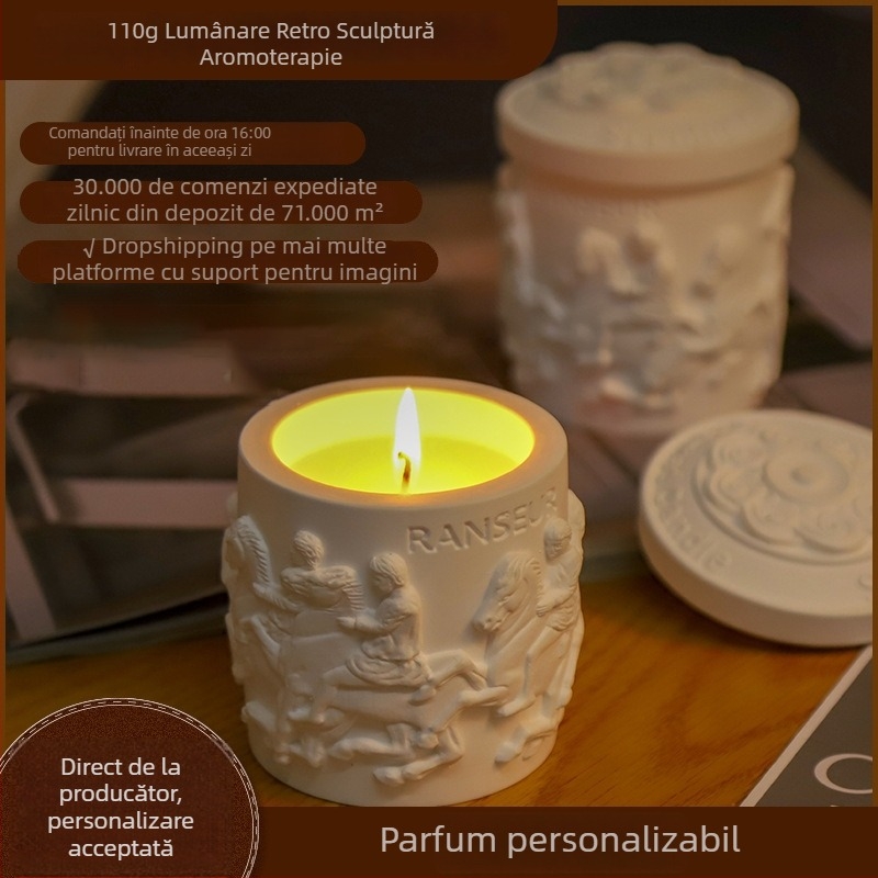 Lumânare de aromaterapie retro cu statuetă 3D pentru dormitor, fără fum, din ceară vegetală, în formă de ceașcă