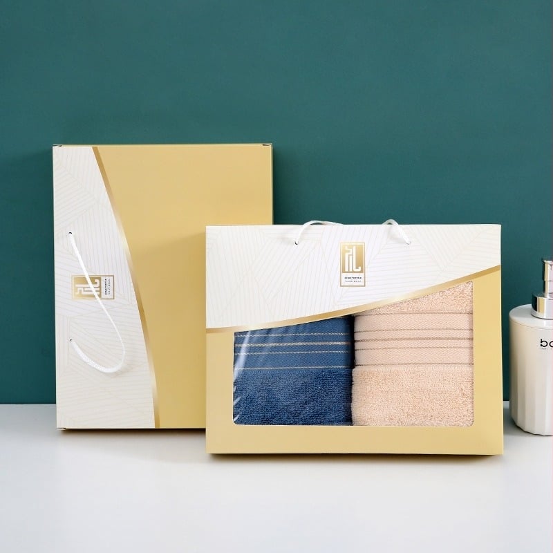 Set prosoape de față din bumbac 100% într-o cutie cadou, cu siglă