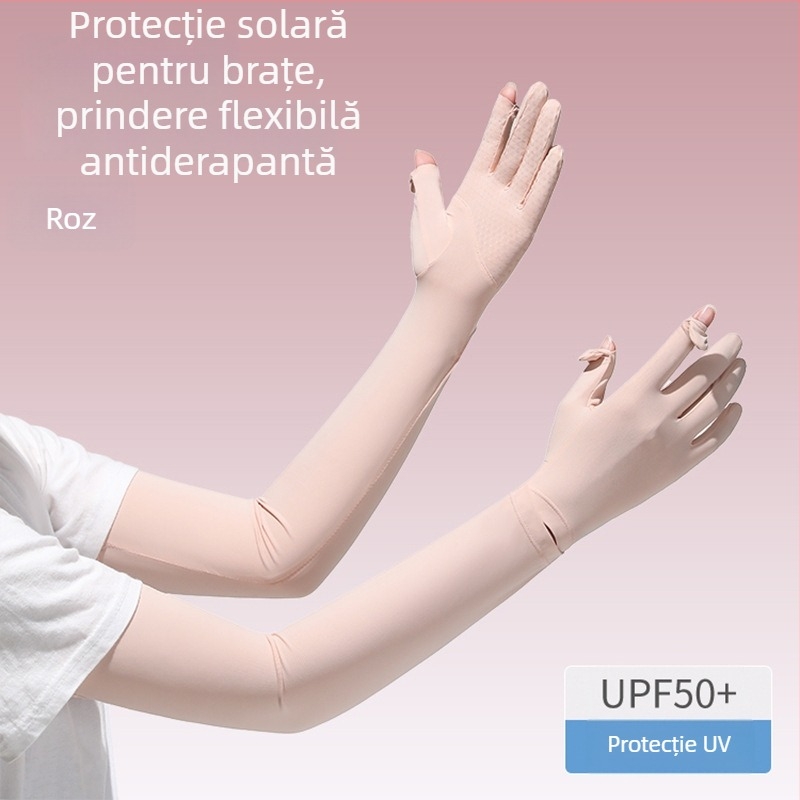 Manșete pentru protecție solară pentru femei – din mătase de gheață, subțiri, UV protecție, pentru condus în aer liber și ciclism, primăvară-vară
