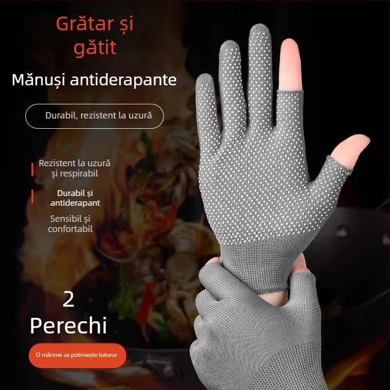 Mănuși Fanghua pentru grătar, rezistente la căldură, anti-stropire de ulei, pentru bucătărie, ideale pentru fripturi pe bețe, condimentare și coacere, ușoare, cu design de cinci degete