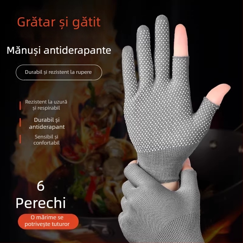 Mănuși Fanghua pentru grătar, rezistente la căldură, anti-stropire de ulei, pentru bucătărie, ideale pentru fripturi pe bețe, condimentare și coacere, ușoare, cu design de cinci degete