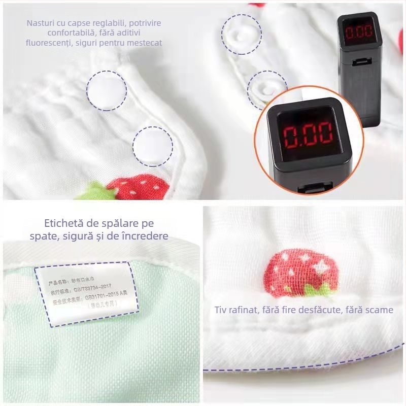 Bavetă de masă pentru bebeluși, impermeabilă și tifon absorbant, acoperire de 360°
