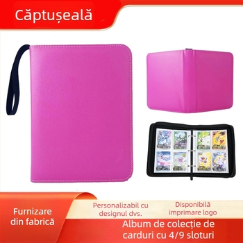 Album de carduri PU, cu fermoar, culoare solidă, cu patru compartimente