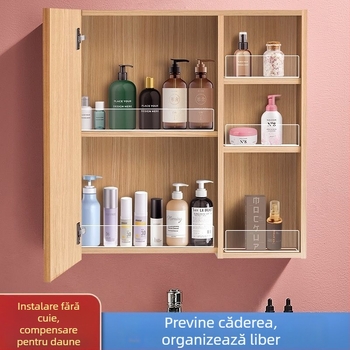Dulap oglindă din acril, separator în formă de L, transparent, pentru depozitare în baie