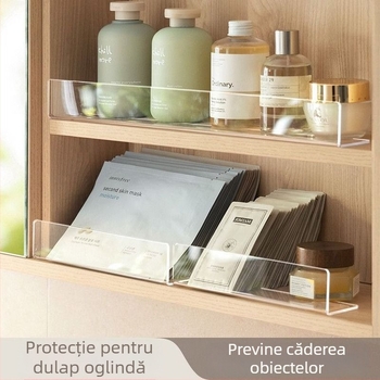 Dulap oglindă din acril, separator în formă de L, transparent, pentru depozitare în baie