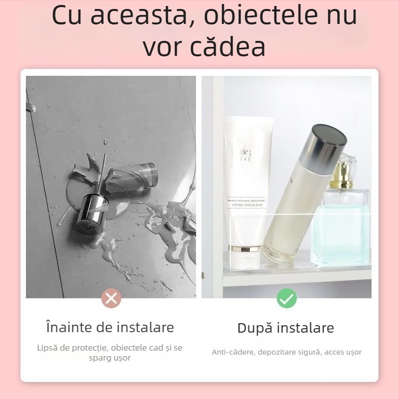 Dulap oglindă din acril, separator în formă de L, transparent, pentru depozitare în baie