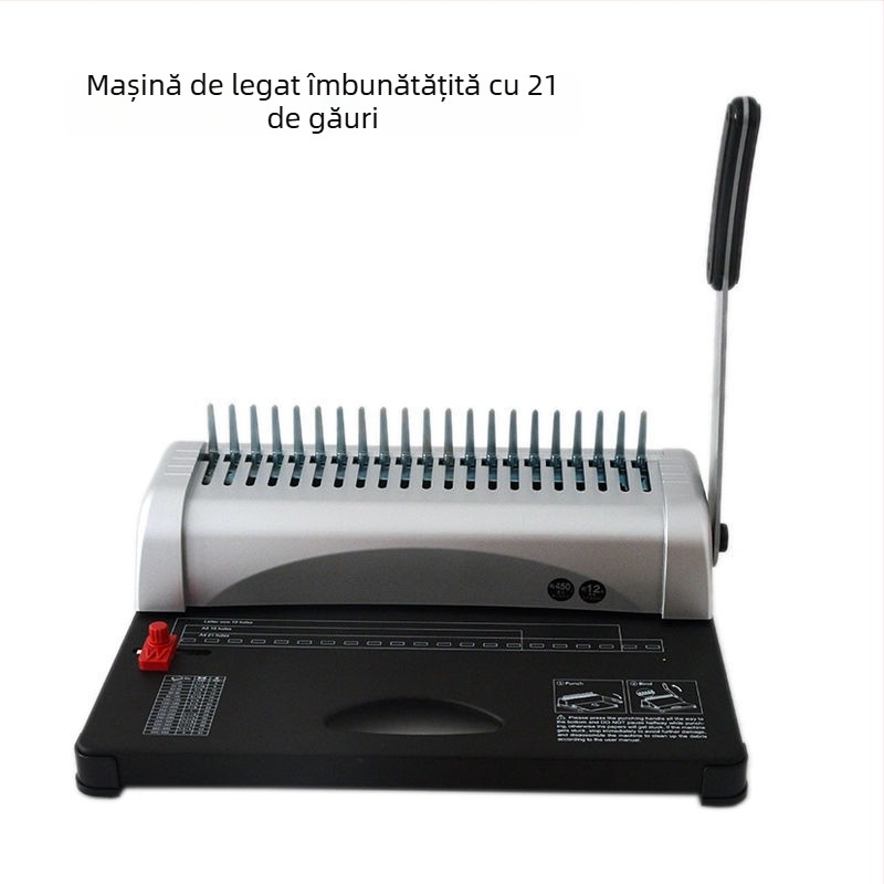 Mașină manuală de perforare și legare, tip comb, cu 21 de găuri, pentru documente A3/A4, cu clipsuri din cauciuc pentru documente financiare și oferte