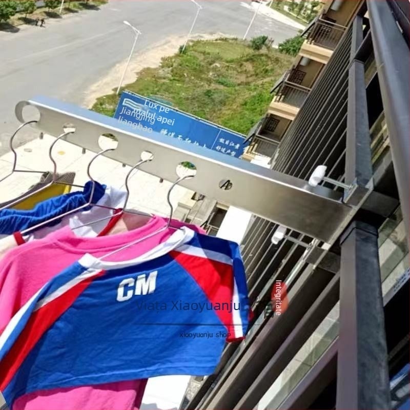Uscător de haine pentru rama ferestrei, din oțel inoxidabil, fără găuri, plasă antifurt, pentru balustradă balcon