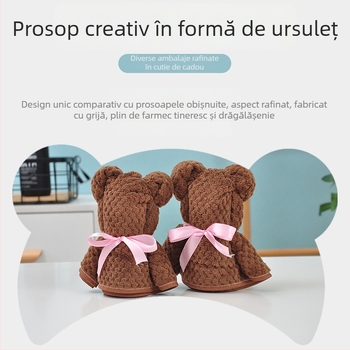 Cutie cadou personalizată cu prosop ursuleț din velur coral – pentru grădinițe și cadouri promoționale corporative