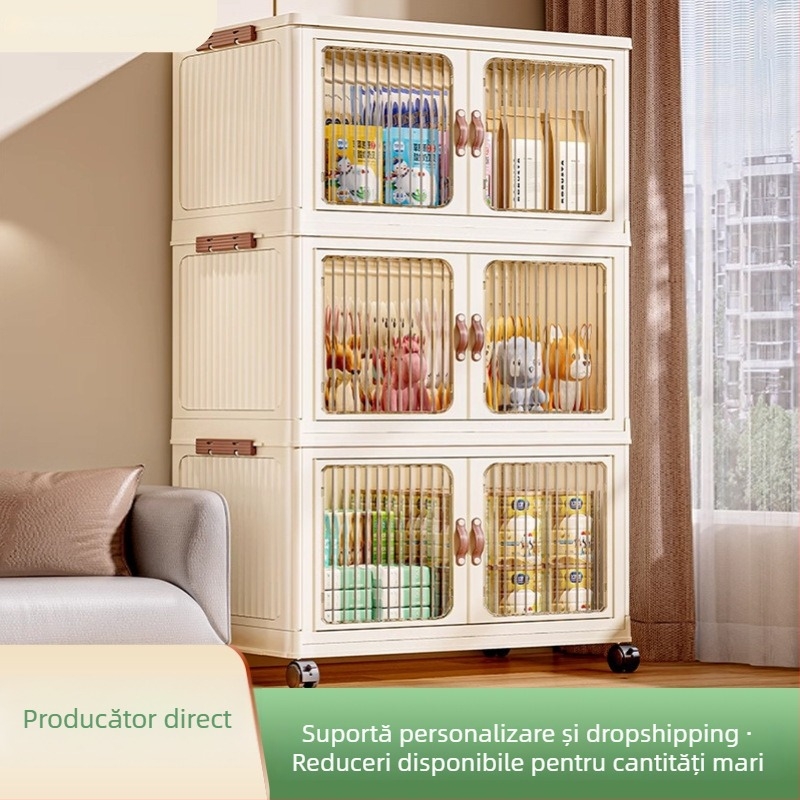 Dulap de depozitare pentru uz casnic, capacitate mare, pentru lenjerie de pat și haine, construcție robustă și întărită, pliabil, fără montaj, cu două uși