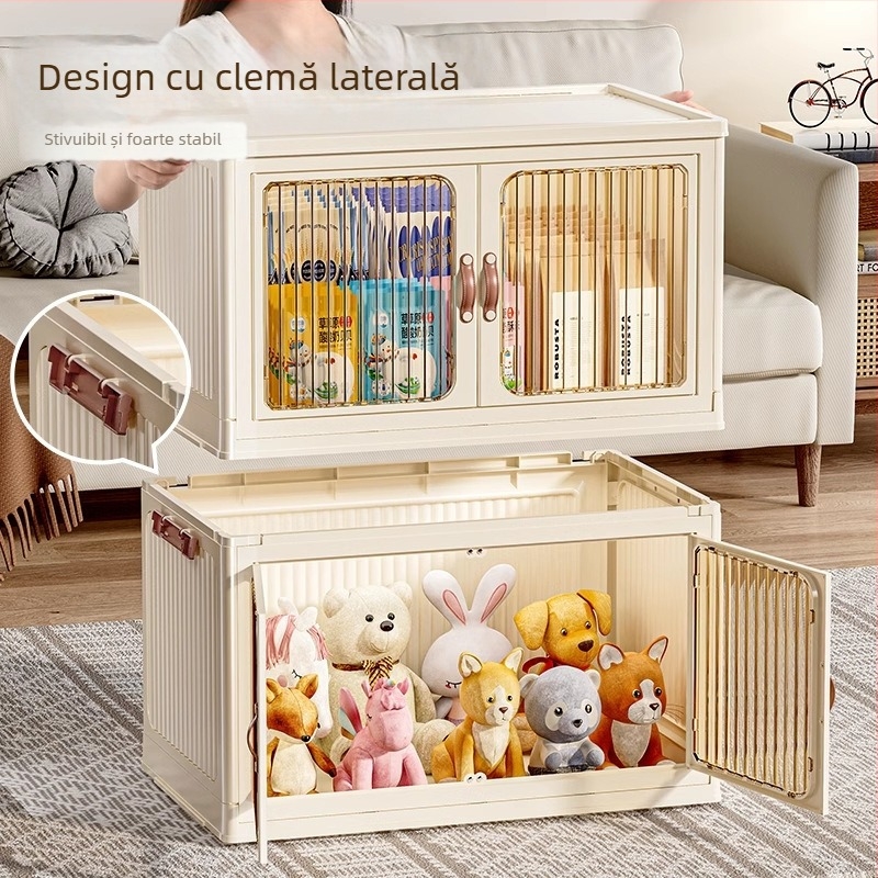 Dulap de depozitare pentru uz casnic, capacitate mare, pentru lenjerie de pat și haine, construcție robustă și întărită, pliabil, fără montaj, cu două uși