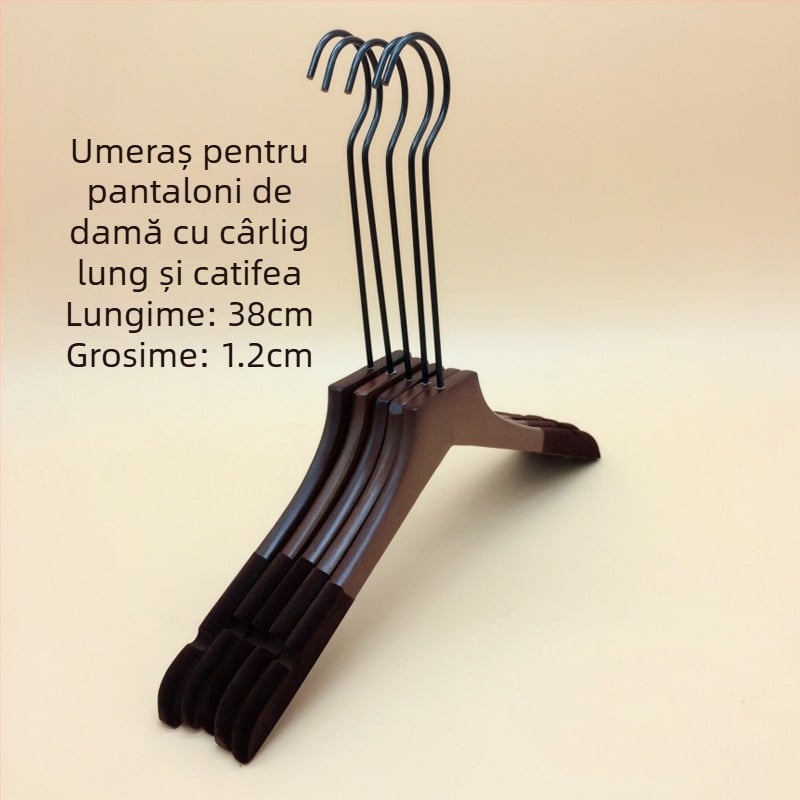 Cuier din lemn de înaltă calitate pentru femei, anti-alunecare, cârlig de 20 cm, suport vintage pentru pantaloni