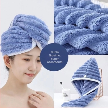 Pălărie de uscat părul din fleece coral, îngroșată, foarte absorbantă, uscare rapidă, esențială pentru spălarea părului, bonetă de duș, prosop de uscare a părului, înfășură pentru cap
