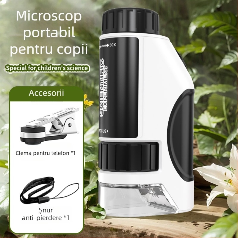 Microscop cu clips pentru telefon, 50–300×, observația celulelor — jucărie educațională științifică pentru elevi