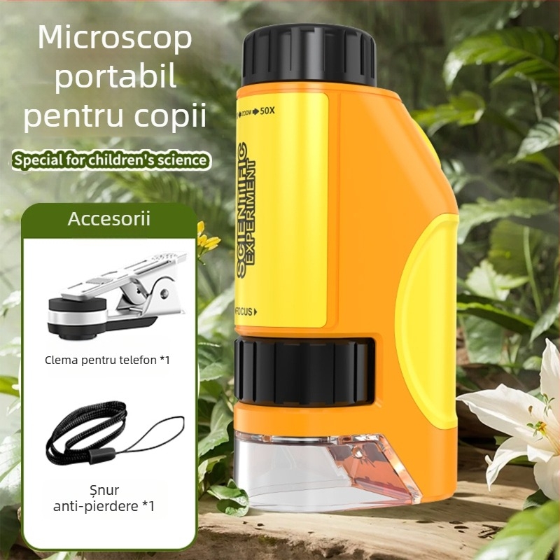 Microscop cu clips pentru telefon, 50–300×, observația celulelor — jucărie educațională științifică pentru elevi