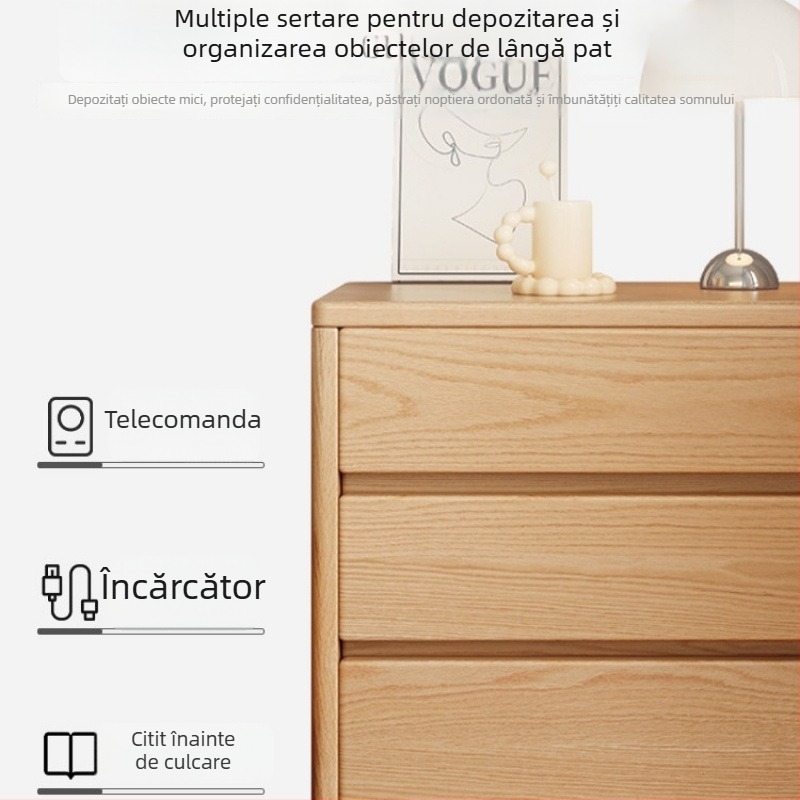 Noptieră mică în nuanță nuc, dulap de depozitare din lemn pentru dormitor, design modern minimalist