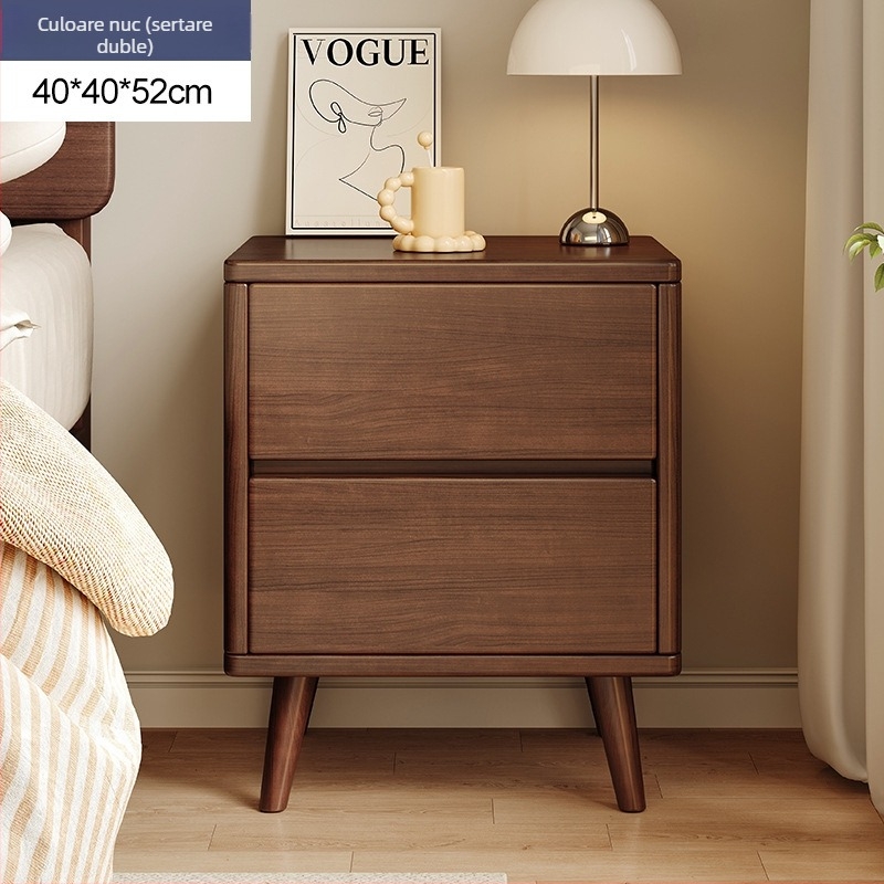 Noptieră mică în nuanță nuc, dulap de depozitare din lemn pentru dormitor, design modern minimalist