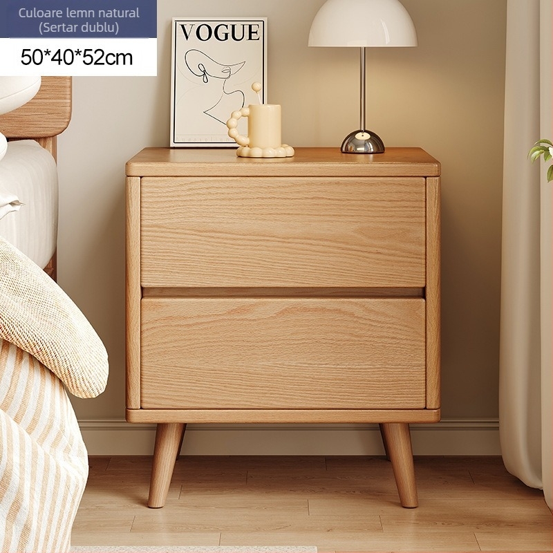 Noptieră mică în nuanță nuc, dulap de depozitare din lemn pentru dormitor, design modern minimalist