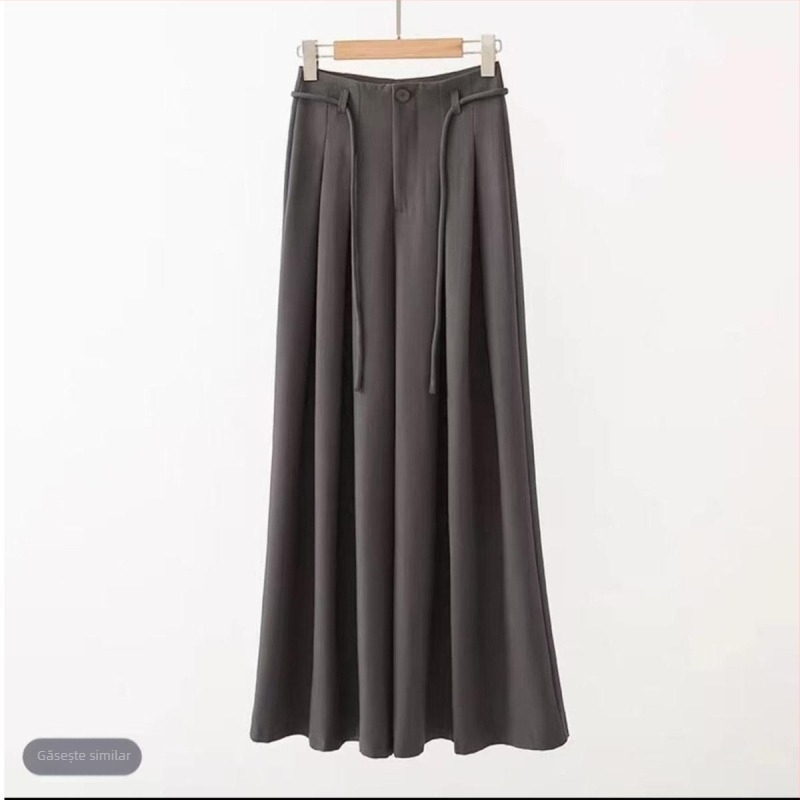 Pantaloni largi cu talie înaltă, stil coreean, cu șnur și plisuri, croială fluidă