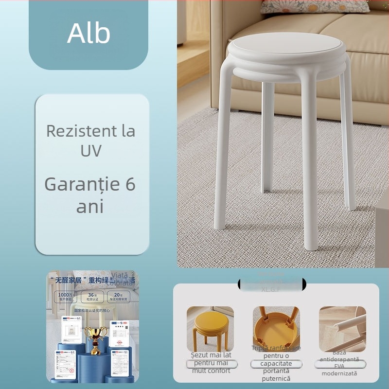 Scaun din plastic Nordic îngroșat pentru uz casnic și comercial, scaun rotund înalt pentru masă