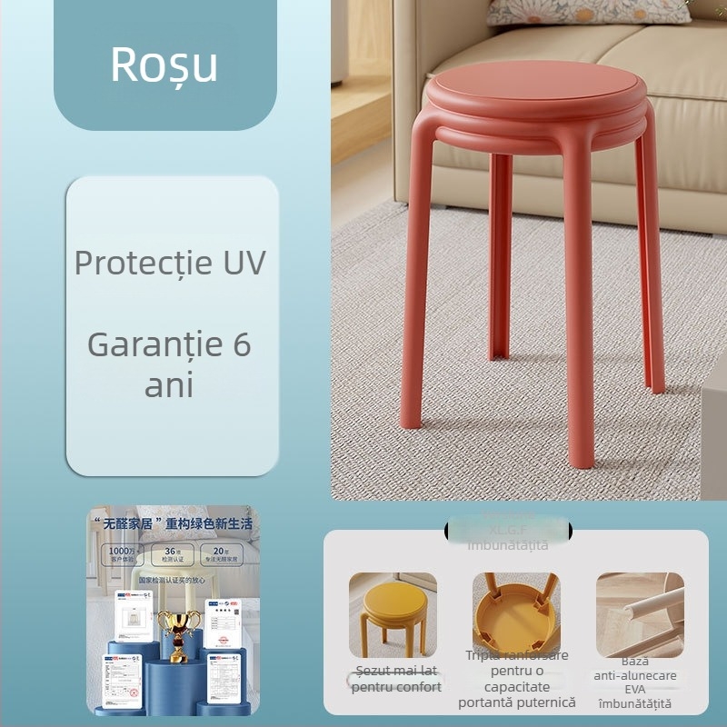 Scaun din plastic Nordic îngroșat pentru uz casnic și comercial, scaun rotund înalt pentru masă