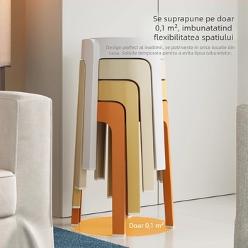 Scaun din plastic pentru uz casnic, solid și durabil, foarte gros, stivuibil, înalt și rotund, cu tapițerie moale pentru oaspeți.