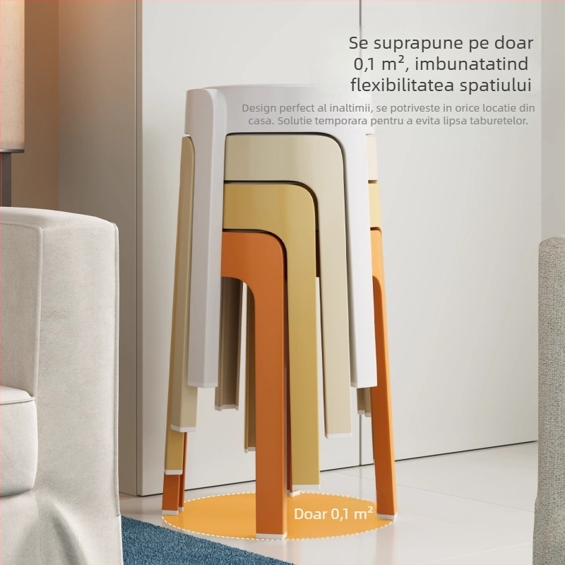 Scaun din plastic pentru uz casnic, solid și durabil, foarte gros, stivuibil, înalt și rotund, cu tapițerie moale pentru oaspeți.