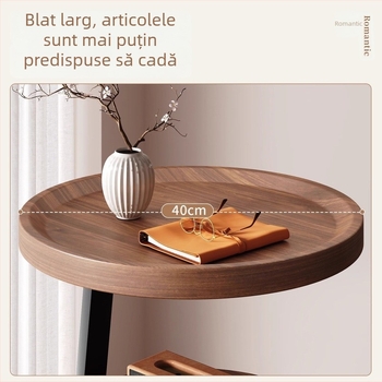 Masă rotundă de colț în stil antic, cu depozitare pe mai multe niveluri — măsuță lângă canapea și masă de cafea