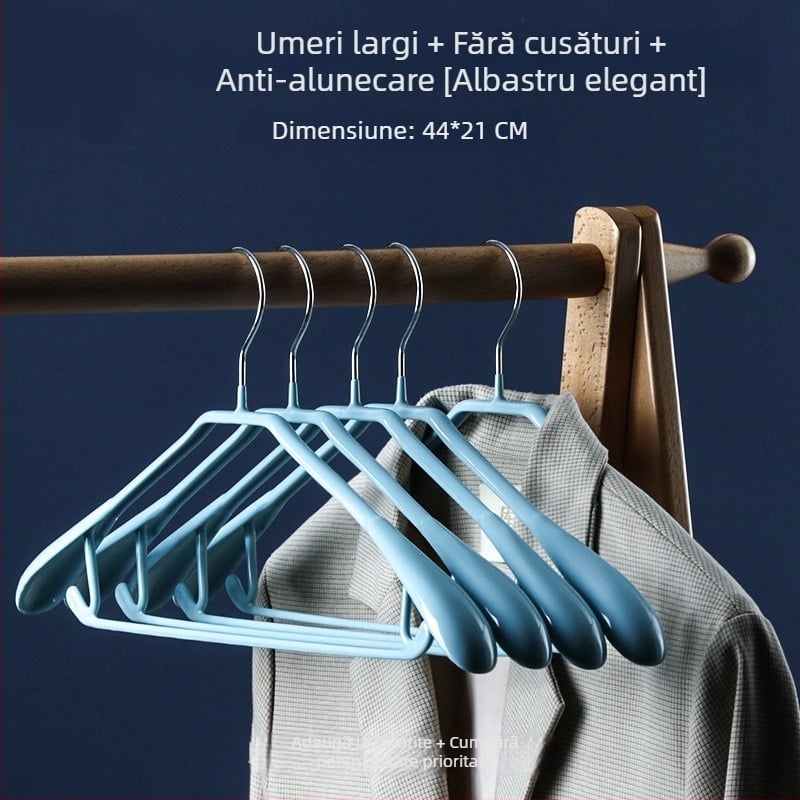 Cuier pentru haine, uz casnic, cu design antiderapant la umeri, potrivit pentru costume și paltoane, fără cusături, cu suport pentru umeri late