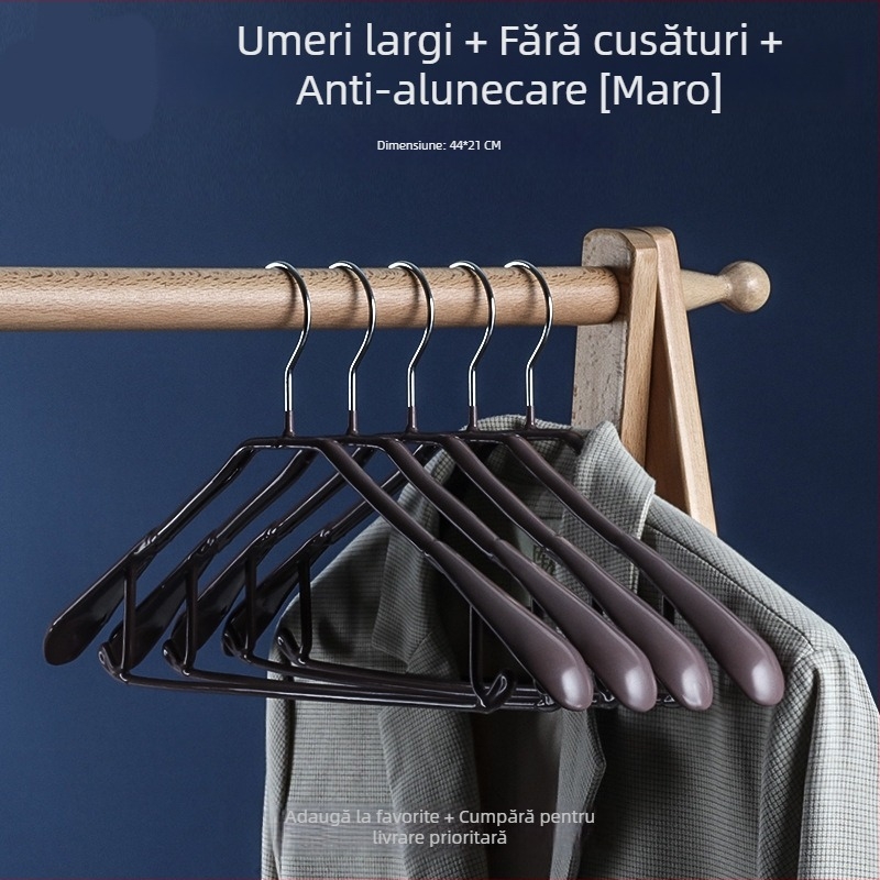 Cuier pentru haine, uz casnic, cu design antiderapant la umeri, potrivit pentru costume și paltoane, fără cusături, cu suport pentru umeri late